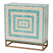 Baxton Studio Utari Modern Bohemian Two-Tone Beige and Blue Mother of Pearl and Gold Metal Storage Cabinet
